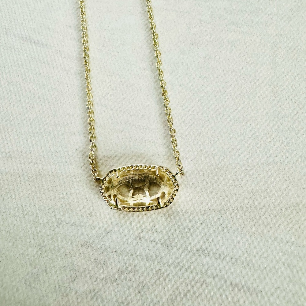 Kendra Scott Gold Necklace with Textured Clear Quartz Pendant